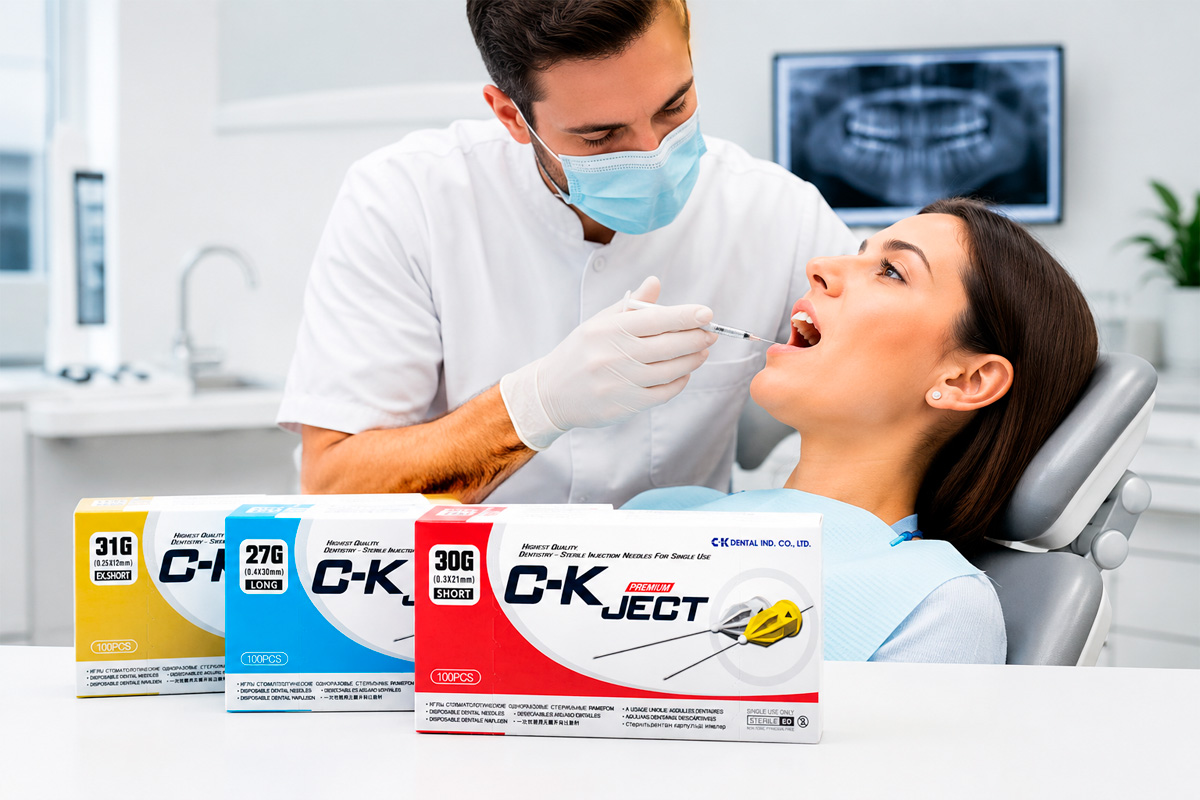 Odontólogo aplicando anestesia con C-K Ject