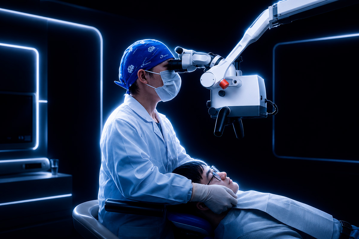 Odontólogo usando tecnología Eighteeth